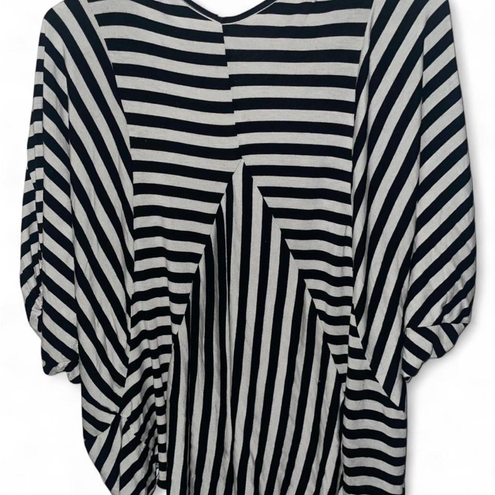 Black and White Striped Open Front Cardigan